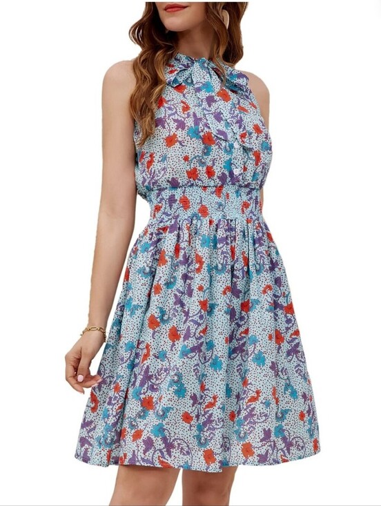 Grace Karin Dresses & Skirts - Grace Karin Summer Dress Halter Neck Sleeveless Button Down High Waist Size Med